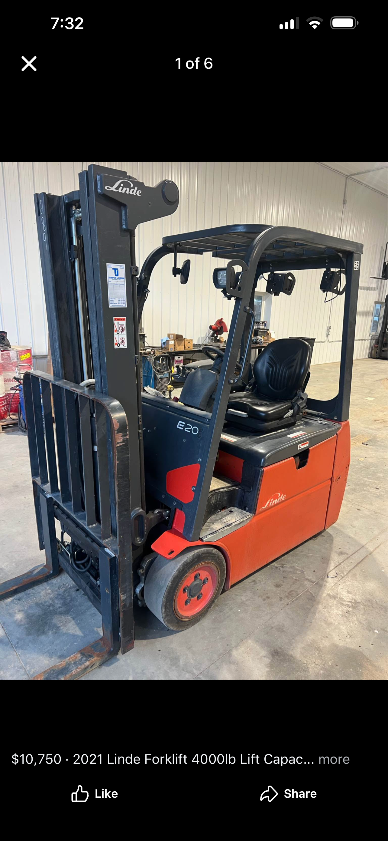 2021 Linde Electric Forklift 4000lb lift capacity
