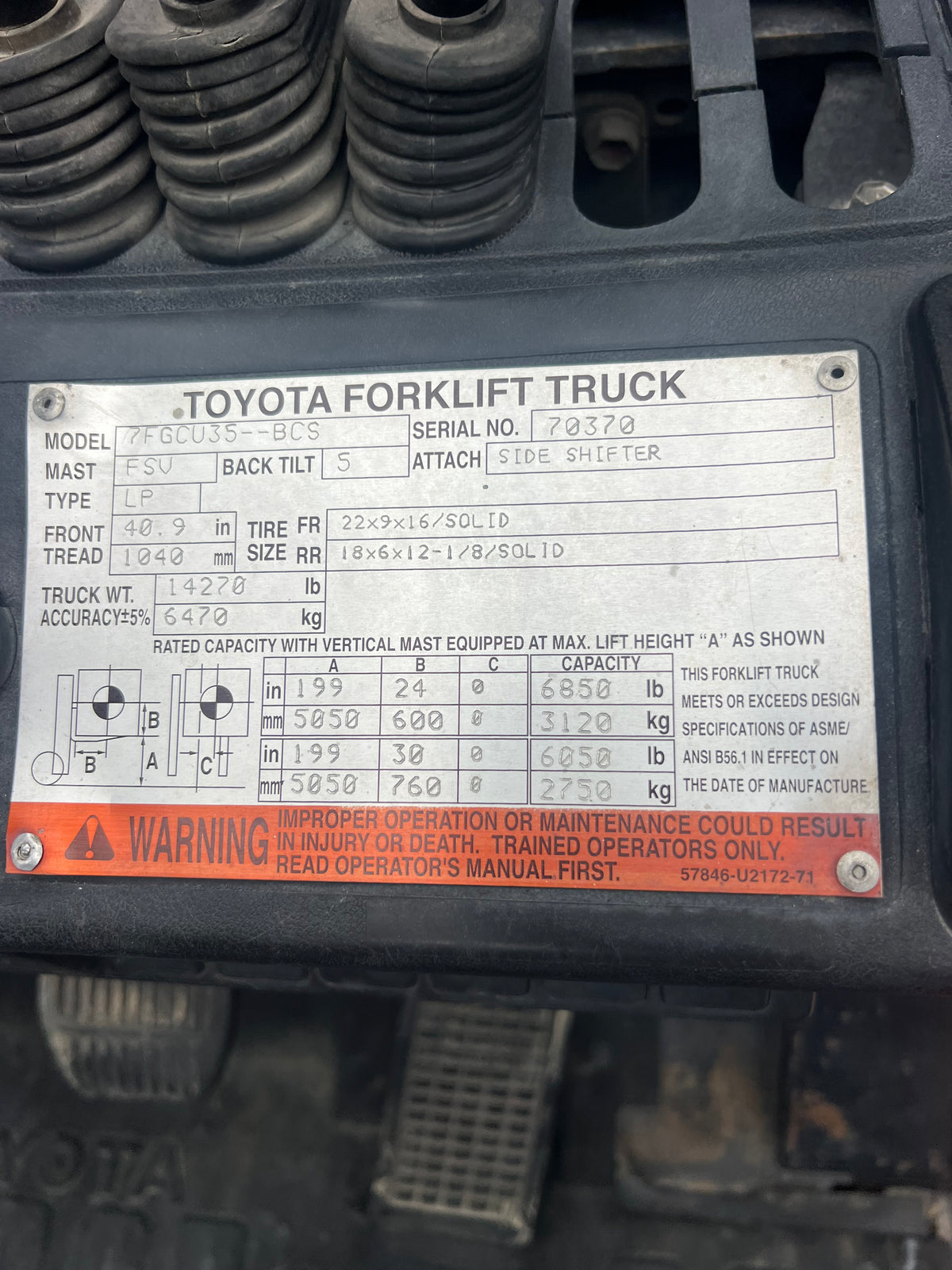 2008 Toyota Forklift 7000lb Lift Capacity (Boxcar!