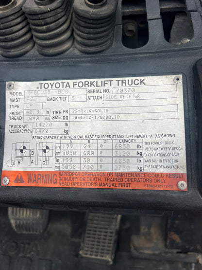 2008 Toyota Forklift 7000lb Lift Capacity (Boxcar!