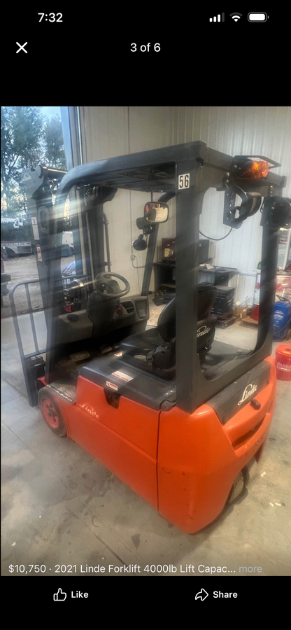 2021 Linde Electric Forklift 4000lb lift capacity